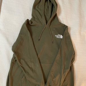 TNF Men’s Large pullover hoodie in olive green in used condition